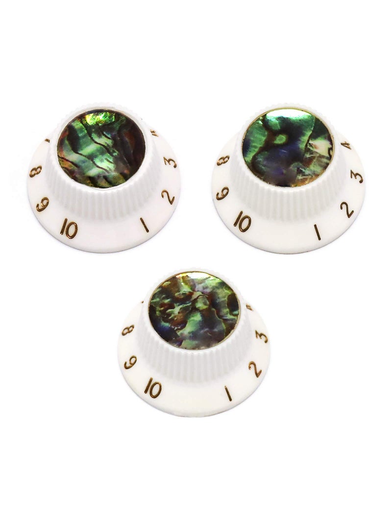 Rubatone Guitar Knobs Abalone Top Speed Control Knobs 6mm Shaft Pots Volume Tone Knob Compatiable with Strat Stratocaster Electric Guitar Set of 3Pcs White. - Image 1